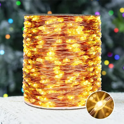 LED-Lichterkette 60 m, 600 warmweiße LEDs, Kupferdraht, mit Fernbedienung