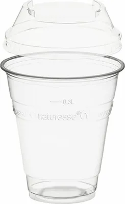 Produktbild von 50x  Trinkbecher 300ml + Domdeckel ohne Loch stapelbar aus Biokunststoff