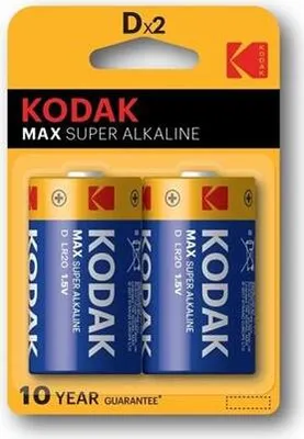 Obrázek produktu pro Kodak Max Super D, Baterie na jedno použití, D, Alkalický, 1,5 V, 2 kusů, 19500 mAh