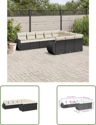 Produktbild von The Living Store 10-tlg. Garten-Sofagarnitur mit Kissen Schwarz Poly Rattan