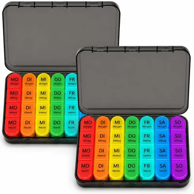 Produktbild von 2 x Pillendose Tablettenbox Medikamentenbox Tablettendose 7 Tage - 4 Fächer