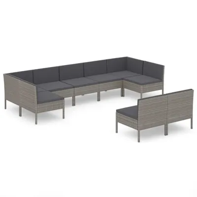 Produktbild von vidaXL 9-tlg. Garten-Lounge-Set mit Auflagen Poly Rattan Grau