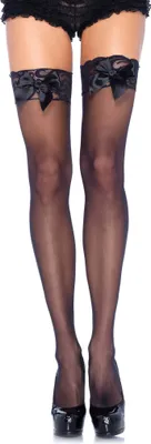 Immagine prodotto di Leg Avenue - Collant Neri Con Dettaglio Top In Pizzo E Fiocco In Raso