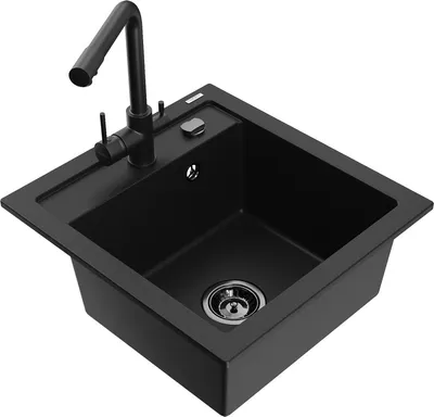 Produktbild von Mexen Vito 1-Becken-Granit-Spüle mit Mischbatterie Duero, Schwarz - 6503-77-671600-70-B