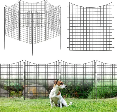 Produktbild von COSTWAY 5 kusů dekorativních zahradních plotů, 98 cm vysoký kovový zásuvný plot, zábrana pro psy, krajinný plot pro záhony, dekorativní plot, nerezový plot pro jezírka, černý