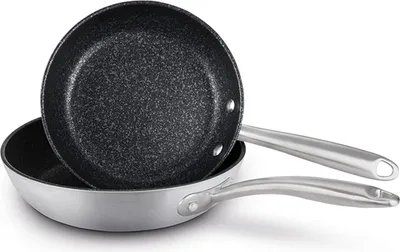 Immagine prodotto di Set di padelle in acciaio inox per induzione 2 pezzi - padelle da 25 cm e 29 cm antiaderenti, lavabili in lavastoviglie, resistenti ai graffi - Padelle in acciaio inox