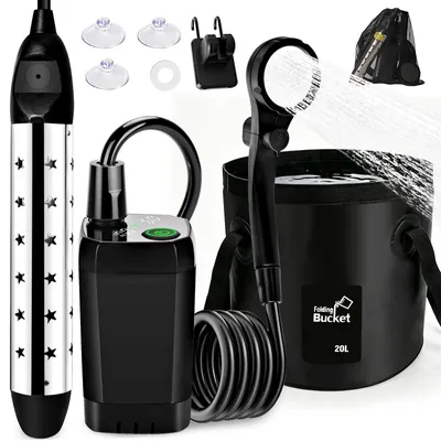Produktbild von Tragbare Campingdusche mit Pumpe, 6000 mAh, mit Heizfunktion