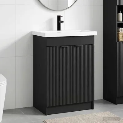 Image de Ensemble de meubles de salle de bain exclusif - Noir - 78,5 x 37,5 x 81 cm - Fabriqué en panneaux de particules