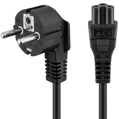 Productafbeelding van Netwerkkabel met aardingscontact, hoekmodel, 1,8 meter, zwart, ook wel bekend als "kloverbladconnector" of "Mickey Mouse-stekker"