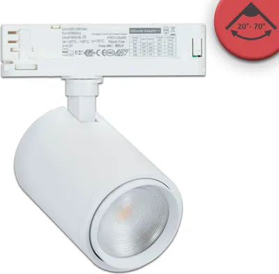 Produktbild von ISOLED 3-PH Schienen-Strahler fokussierbar, 34W, 20°-70°, weiß matt, Meat 1900K