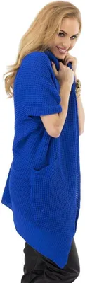 Produktbild von Damen Strickjacke Sweats Poncho Umhang Cardigan Jacke; Blau/M/L