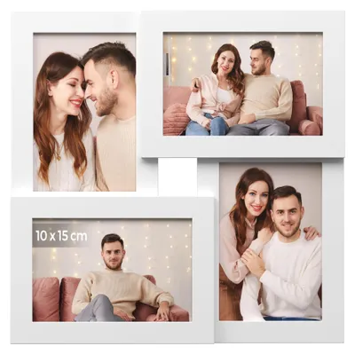 Fotorahmen Collage für 4 Fotos 10x15 cm, Glas, Weiß
