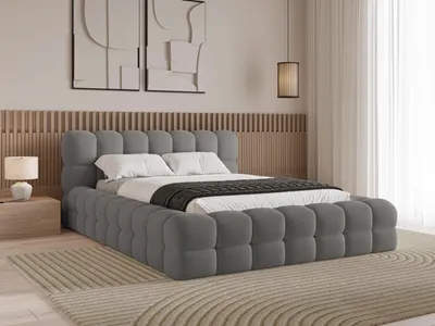 Produktbild von Chilly Möbel Design Bett Verona - Einzigartiges Polsterbett mit stabilem Metallrahmen, Bettkasten, Lattenrost und markantem Kopfteil 140x200 cm / Bouclé / Dunkelgrau