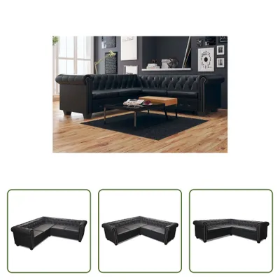 Obrázek produktu pro The Living Store Rohová pohovka Chesterfield 5místná z umělé kůže černá