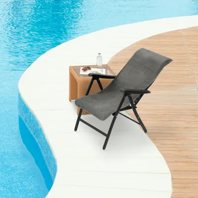 Produktbild von JEMIDI Frottee Schonbezug Gartenstuhl - 100% Baumwolle Überzug - Sonnenliege Handtuch -Auflagenbezug Frotteebezug mit Kapuzenüberschlag