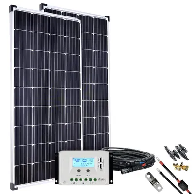 Imagen del producto de Instalación de panel solar de 300 W - Regulador de carga de 45 A - Monocristalino - Kit de cables completo
