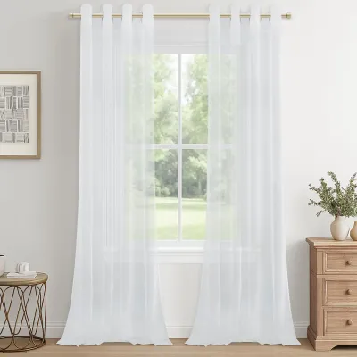 Imagen del producto de Omgoods - Cortinas de encaje con ojales - Cortinas translúcidas para ventanas, 140 x 245 cm, color blanco
