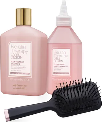 Immagine prodotto di Alfaparf Milano Keratin Therapy GLASS HAIR Gift Set - Shampoo 250ml + Liquid Glass 250ml + Spazzola