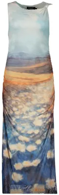Produktbild von Ärmelloses Damenkleid Blau mit Muster & Kontrastdetails