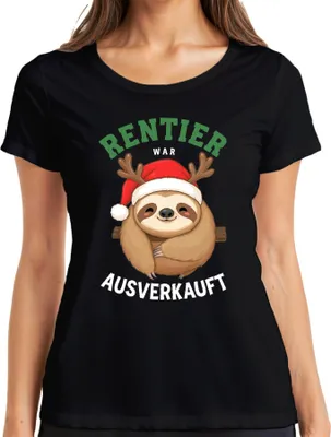 Produktbild von Rentier war t Weihnachten Faultier Geschenk Lustig Damen T-Shirt, Schwarz, L