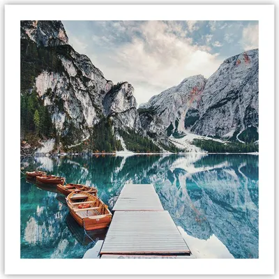 Produktbild von Poster - Poster ohne Rahmen - Boote Berge Hafen - 60x60 cm - Wand Bild - Wanddeko - Wandbilder - Kunstposter - Wandposter - Bilder - Kunstdruck - Wanddekoration - Wandbild - P2XAC60x60-5068