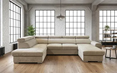 Produktbild von DOMI Ecksofa PORTO 6 mit Schlaffunktion, U-Form, Rechts, Sofa mit Bettkasten, Wohnzimmersofa, Couch, Bett, Couchgarnitur - Beige, Cappuccino, Vibe 8