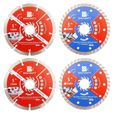 Obrázok produktu pre Diamantové rezné kotúče, 4 kusy, priemer 125 mm, určené na rezanie dlažieb, kameňa, betónu a muriva