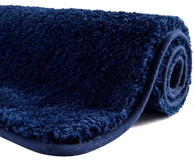 Image de Tapis de bain 80 cm x 50 cm, antidérapant, lavable en machine, doux, absorbant, moelleux, en microfibre, bleu marine, réutilisable