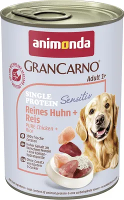 Produktbild von animonda GranCarno Hunde Nassfutter Sensitiv, reines Huhn + Reis, 6 x 400g, getreidefrei, frisch