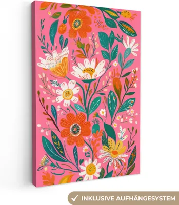 Produktbild von Leinwand Bilder 40x60 cm - Eklektisch - Blumen - Weiß - Rosa, Bild Modern, Wanddeko, Gemälde