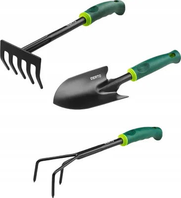 Produktbild von VERTO Gartengeräte-Set 3 TLG. | Pflanzkelle 34 cm + Grubber 36,5 cm + Handrechen 34 cm