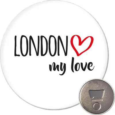 Produktbild von Huuraa Magnet London my love 59mm Kühlschrankmagnet rund Flaschenöffner Geschenkidee