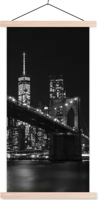 Produktbild von MuchoWow® Textilposter New York - Brooklyn - Brücke 40x80 cm mit holzfarbenen Rahmen - Wohnzimmer