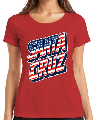 Produktbild von Santa Cruz USA Flagge Kalifornien Skater Surfer Retro Amerika Cali Damen T-Shirt, Rot, 3XL