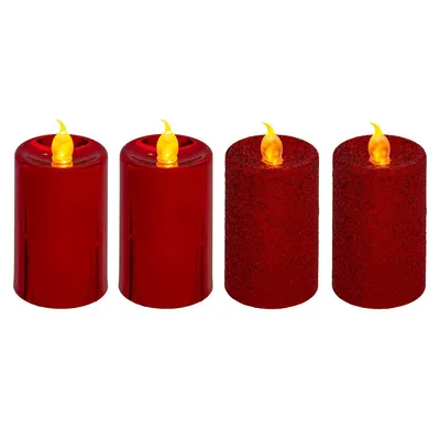 Produktbild von 4er-Set LED-Kerzen Glitzer Gold Rot aus Kunststoff 3,8x3,8x7,5 cm inkl. Batterien