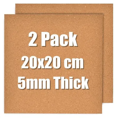 Produktbild von Selbstklebende Korktafeln, Korkpaneele für Wände, Korkfliesen für Büro, Zuhause, Schule (5 mm dick, 20 x 20 cm - 2 Stück)