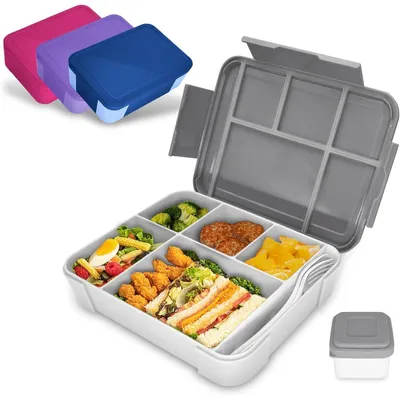 Produktbild von Brotdose Kinder mit 5 Fächern, 1300ml, auslaufsicher, Bento Box, grau