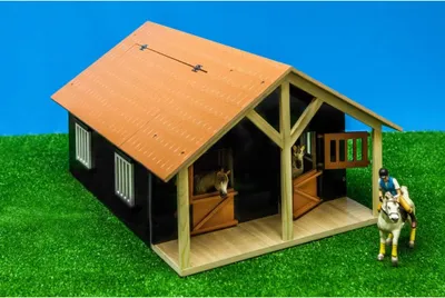 Obrázok produktu pre KidsGlobe Farming Pferdestall Holz, Maö´stab 1:24 - mit 2 Boxen, Werkstatt