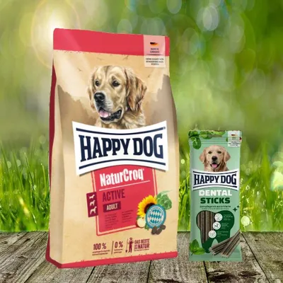 Produktbild von Happy Dog Premium NaturCroq Active 15 kg + Happy Dog Dental Sticks *geschenkt*