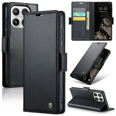 Produktbild von Lederhülle für Xiaomi 17 Brieftasche Kartenfach Schutzhülle mit Standfunktion Schwarz