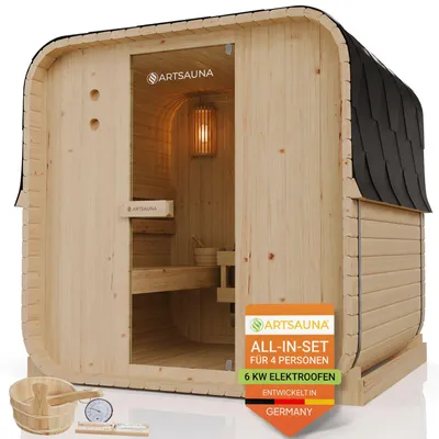 Produktbild von Artsauna Fasssauna Nolvik L, mit 6 kW Ofen & Zubehör für Garten, Cube Design