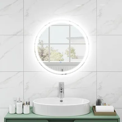 Image de Miroir de salle de bain éclairé, miroir rond anti-buée de 60 cm, miroir mural avec variateur d'intensité, interrupteur tactile et fonction mémoire, miroir LED pour salle de bain (rond)