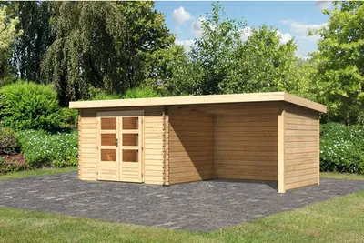 Produktbild von Blockbohlenhaus Karibu Noorvik 5 mit Schleppdach 3 m, Rück- und Seitenwand 614 x 333 cm natur