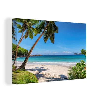 Produktbild von OneMillionCanvasses® - Leinwandbilder - 150x100 cm, Strand - Meer - Palmen - Sonne, Wandbilder Kunstdruck Wanddekoration