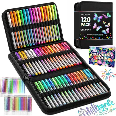 Productafbeelding van verpakking met 120 stuks glittergelpennen, 60 stuks gelpennen voor kleuren, met 60 vullingen