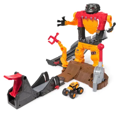 Image de Monster Jam Smash & Bash SmashBot Set de jeu avec lanceur, Monstertruck exclusif à l'échelle 1:64, robot réparable de 38,1 cm, jouet d'enfant pour garçons et filles à partir de 3 ans