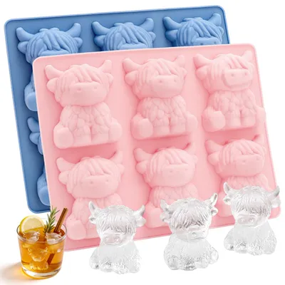 Eiswürfelform Highland Cow, 2er-Set, Silikon, 6 Fächer