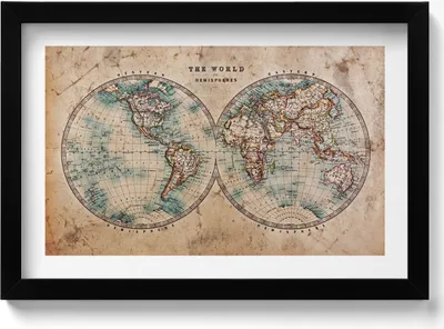 Produktbild von Alte Weltkarte– Wandbild mit Rahmen – Gerahmtes Bild  – Wanddekoration – 30x20 cm –  Schwarz Rahmen