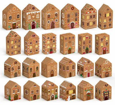Adventskalender 24 Pfefferkuchenhäuschen zum Selbstbefüllen