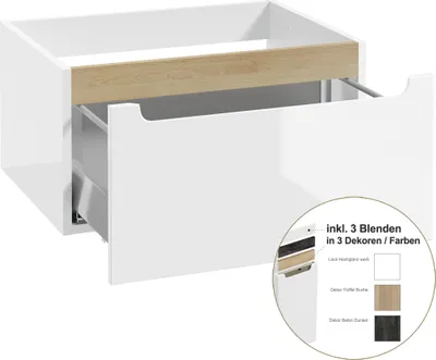 Produktbild von Badezimmer Unterschrank 60cm mit Auszug SOFIA-107 in Hochglanz weiß lackiert, B/H/T: 60/30/45 cm
